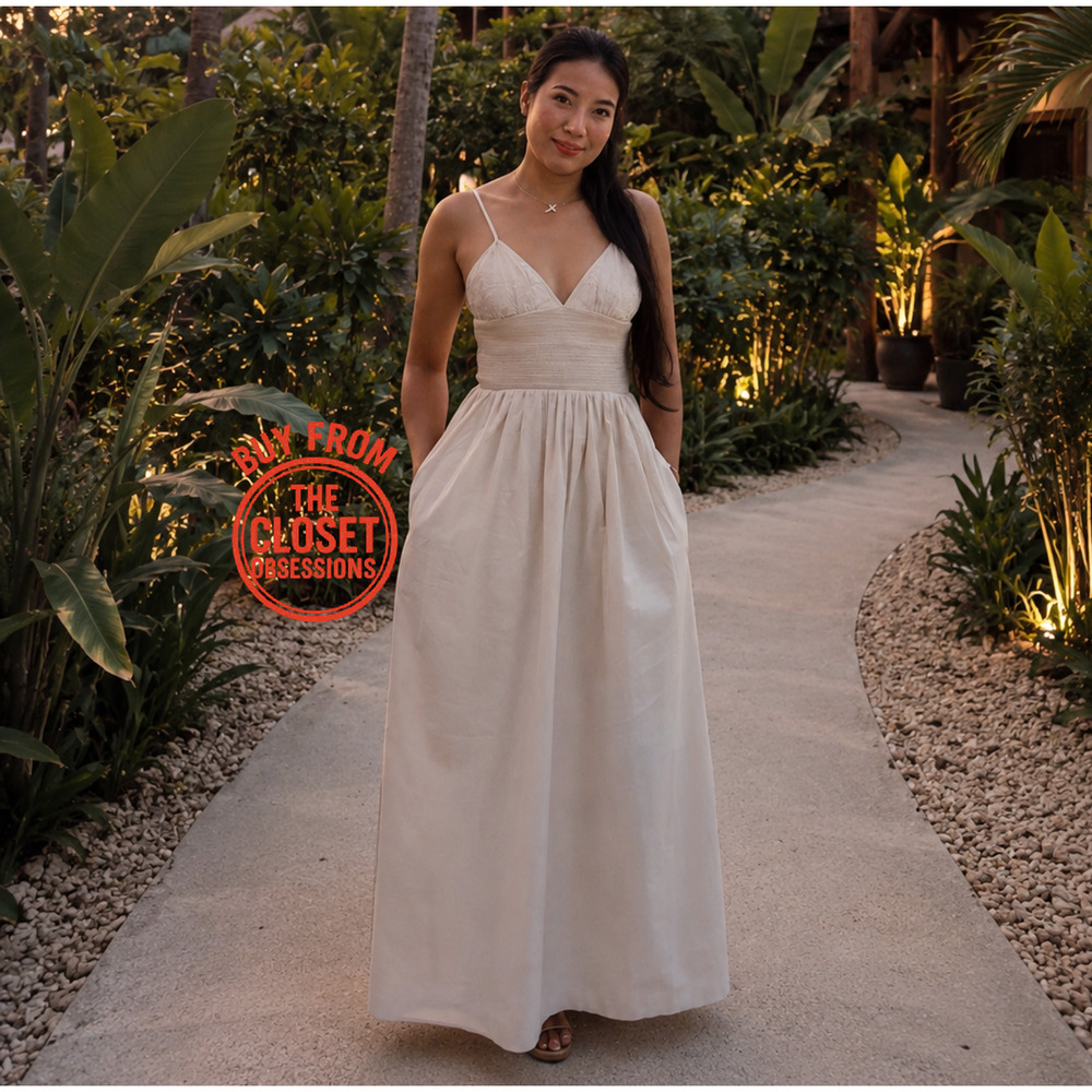 Zara NWT Beige Embroidered Cotton Maxi Dress M L - Picture 12 of 16